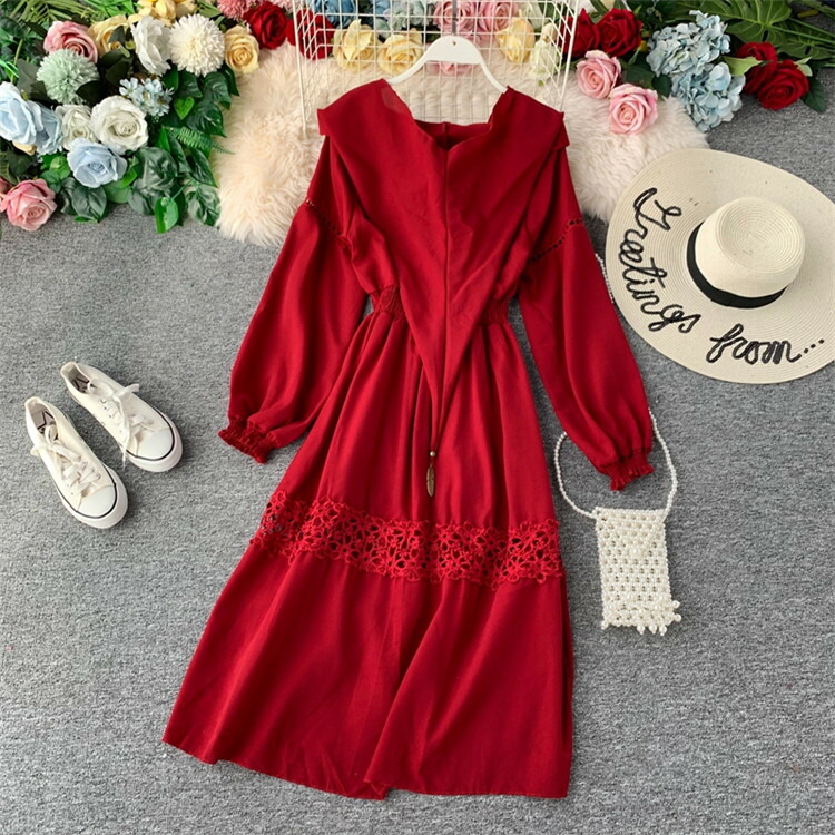 スロット ロングスカート レトロ V首 フード倖 ワンピース 格好良い T Foxunivers Com