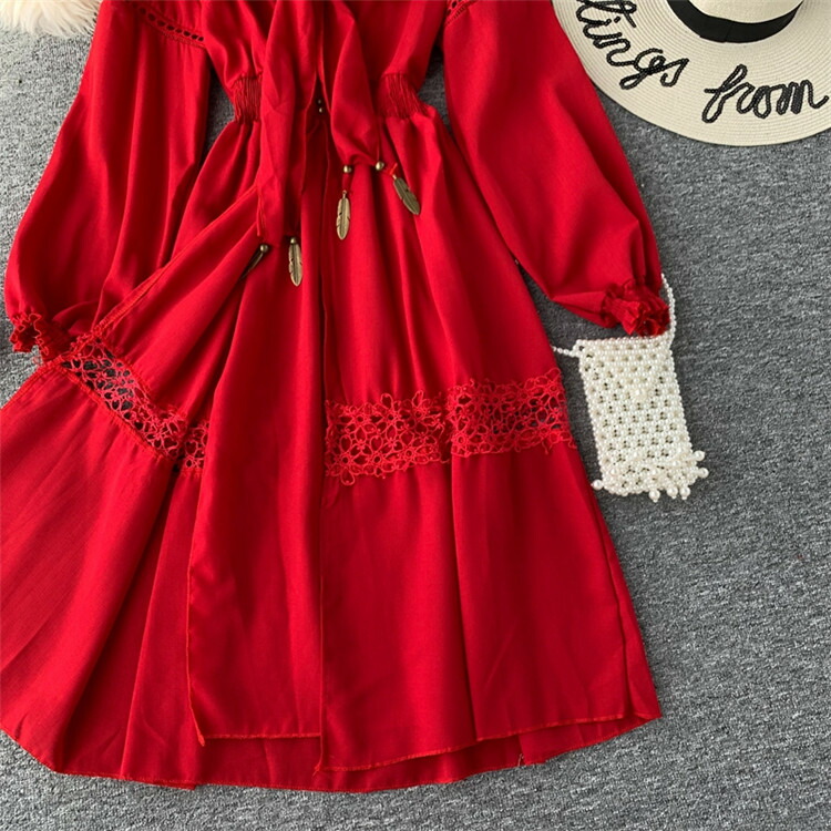 スロット ロングスカート レトロ V首 フード倖 ワンピース 格好良い T Foxunivers Com