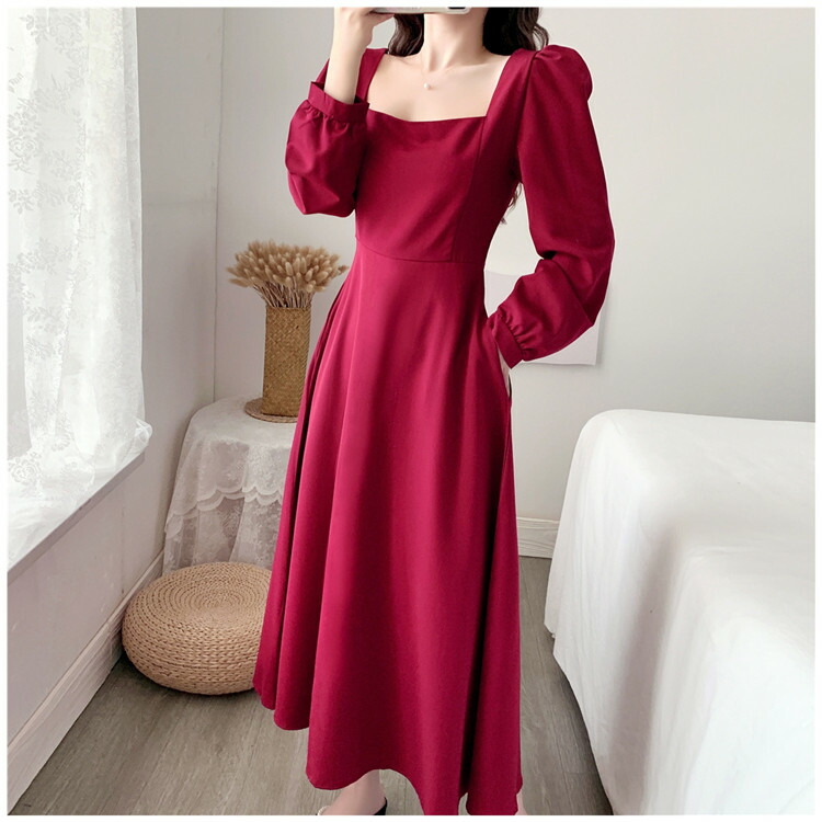 パフスリーブ スクエアネック ワンピース スリム レトロ インナー T Educaps Com Br