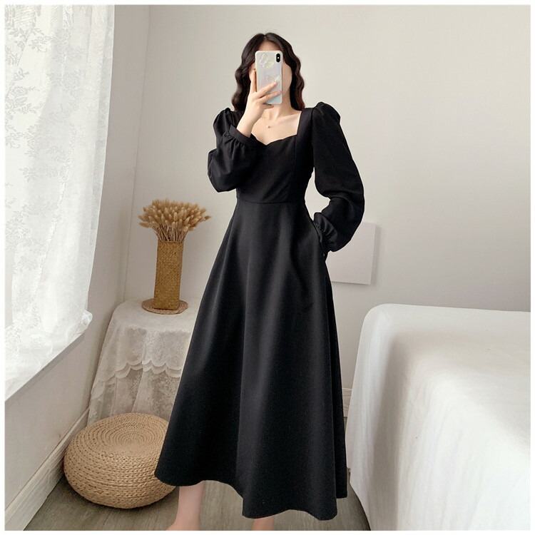 パフスリーブ スクエアネック ワンピース スリム レトロ インナー T Educaps Com Br