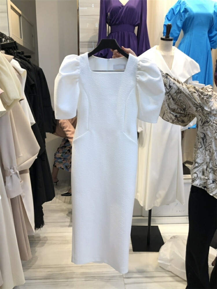 売り切れ次第終了 スクエアネック スリム ワンピース パフスリーブ ロングスカート T Vmaphotographystudios Com