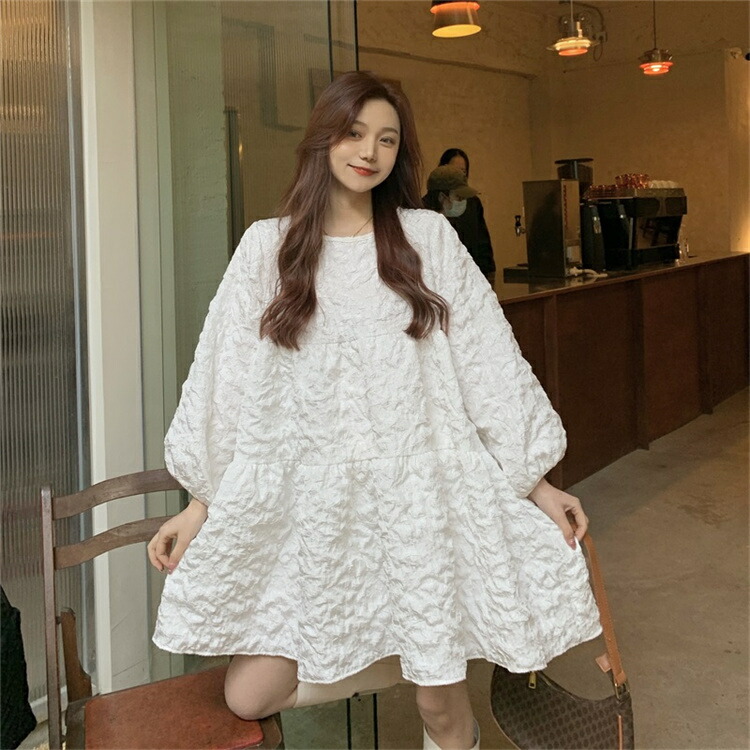 体型カバー おしゃれ ゆったり 可愛い系 長袖 ラウンドネック 大きい裾 ワンピース 若見せ T Butlerchimneys Com