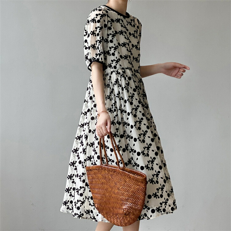 フレンチスタイル スリム シフォン パフスリーブ 花柄ワンピ 女性 可愛い系 T Alltherightmovies Com