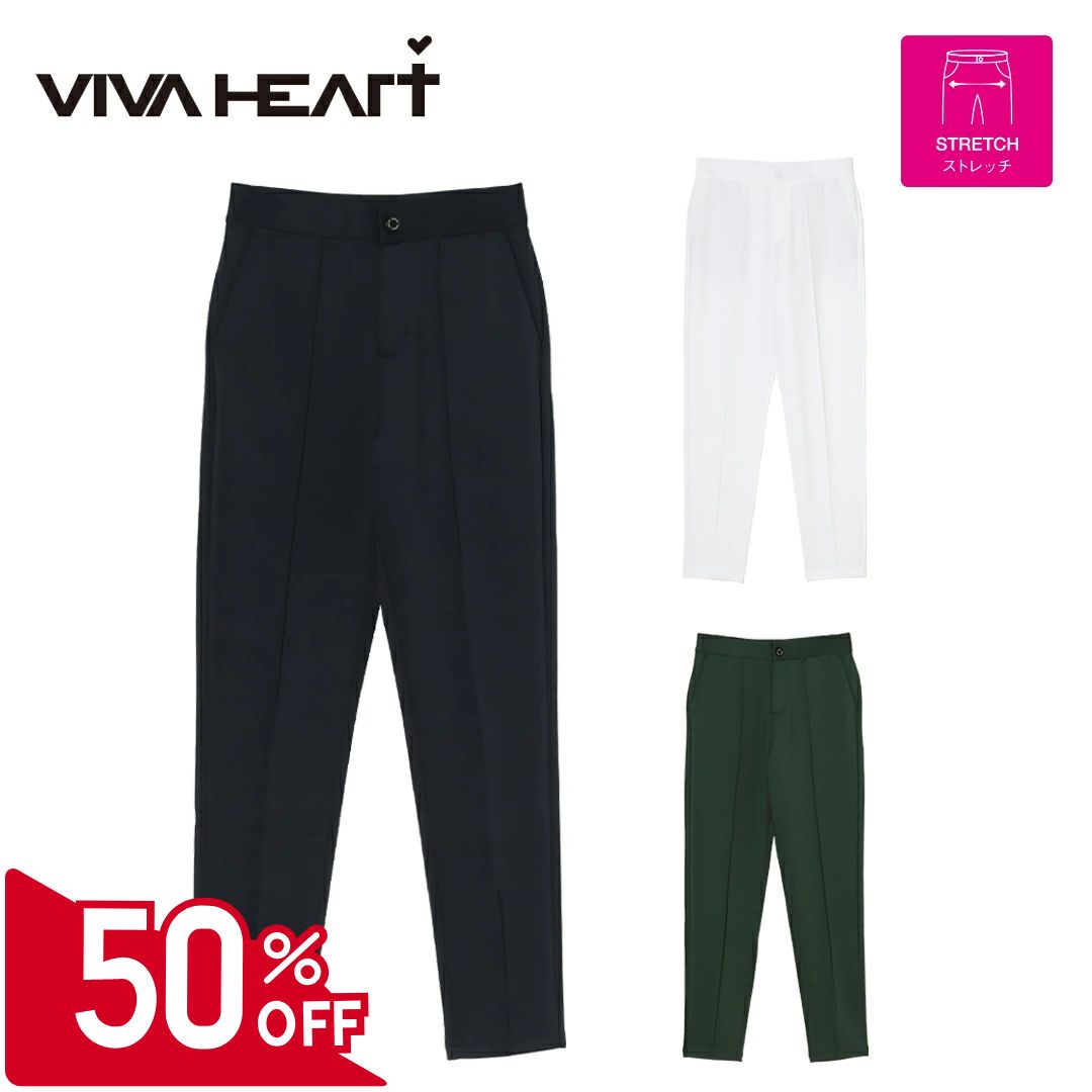 【50％OFFセール】VIVA HEART パンツ ロング丈 長ズボン ビバハート ジャージー テーパード スウェット 無地 ロゴ刺繍 ポケット レディース レディースウェア ゴルフ ゴルフウェア スポーツウェア アウトドア 秋冬 ストレッチ オフホワイト ネイビー グリーン 36 38 40 42 44