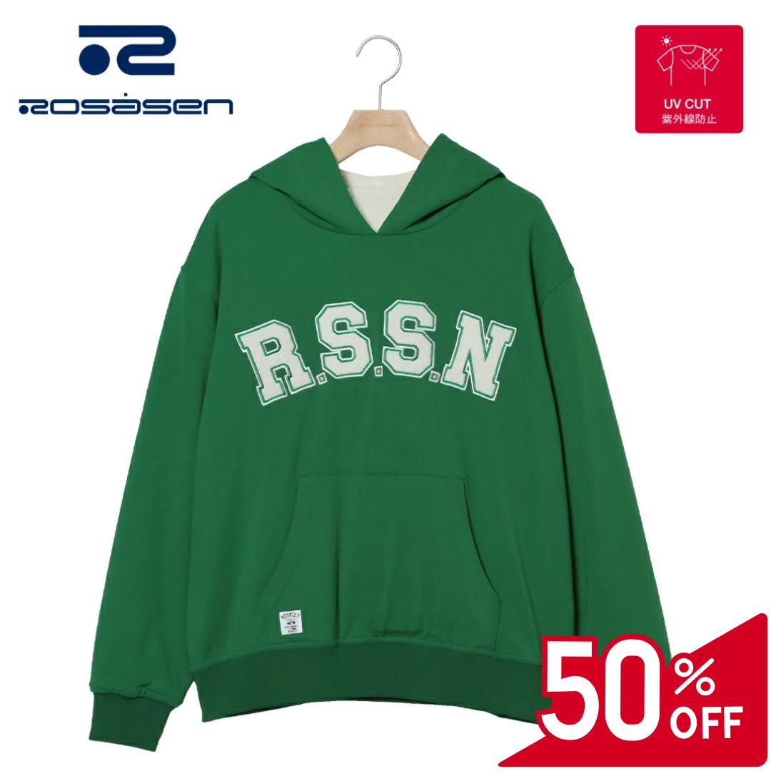 【50％OFFセール】Rosasen パーカー プルオーバー 長袖 リバーシブル ロサーセン A-Lineシリーズ ボア 前ポケット フロントロゴワッペン レディース レディースウェア ゴルフ 高級 ラグジュアリー ゴルフウェア スポーツウェア アウトドア 秋冬 UVカット グリーン 40