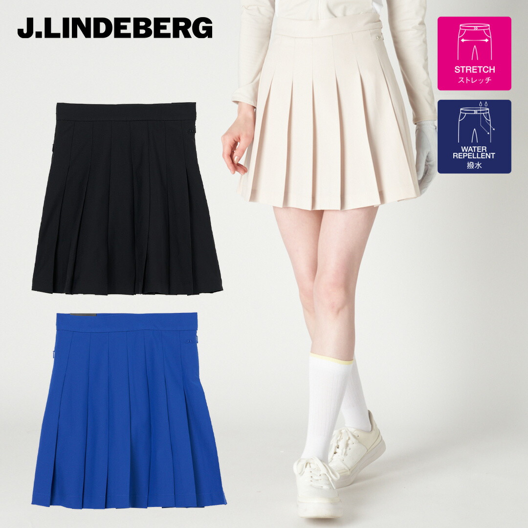 【50％OFFセール】J.LINDEBERG スカート 膝上丈 ジェイリンドバーグ 無地 プリーツ シリコンロゴ インナーショーツ付 レディース レディースウェア ゴルフ 高級 ゴルフウェア スポーツウェア アウトドア 秋冬 ストレッチ 通気 撥水 軽量 アイボリー ブルー ブラック 38 40｜GRIP ONLINE STORE 店