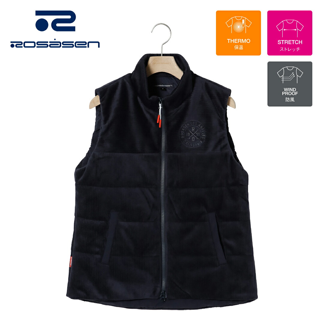 【50％OFFセール】Rosasen ベスト アウター ロサーセン マイクロファイバー パイル 起毛 中綿 ZIP ロゴ刺繍 右脇ピス ポケット セットアップ レディース レディースウェア ゴルフ ゴルフウェア スポーツウェア アウトドア 秋冬 ストレッチ 防風 保温 透湿 防寒 ネイビー 40