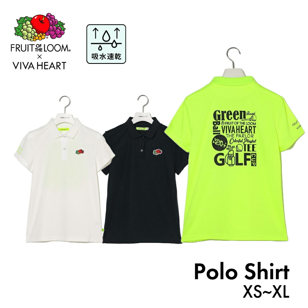 【50％OFF♪春夏ゴルフウェア】 VIVA HEART ビバハート Fruit of the Loomコラボ半袖ポロシャツ レディース 春夏 ホワイト グリーン ネイビー SS〜XL画像