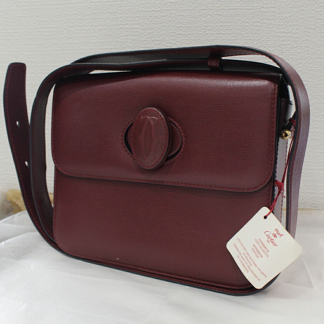 未使用保管品 カルティエ マスト ショルダーバッグ ボルドー タグ付き●ターンロック Cartier 5948A【中古】