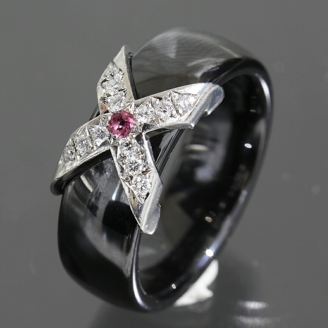 チセー ダイヤ ピンクサファイヤ リング 13号 Pt900 CE 新品仕上済●指輪 0.12ct 7.1g 7mm幅 プラチナ セラミック CISEY 6223A【中古】 45,370円