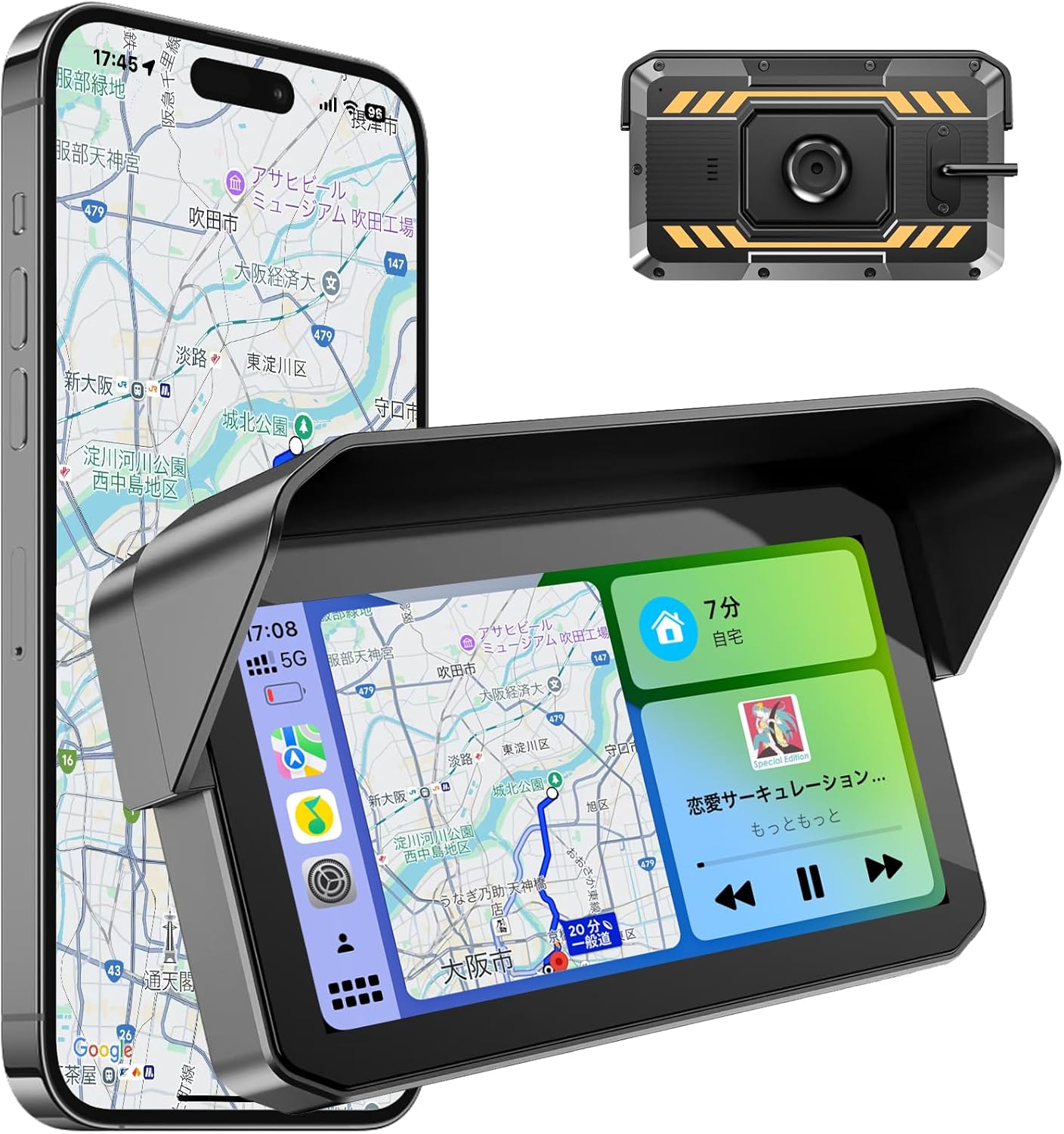 バイク用 スマートモニター バイク ナビ ディスプレイ Carplay/Android Auto対応 5インチ大画面 ?化アルミ合金ホルダ IPS液晶 タッチスクリーン ADR-011｜Selectshop Groove