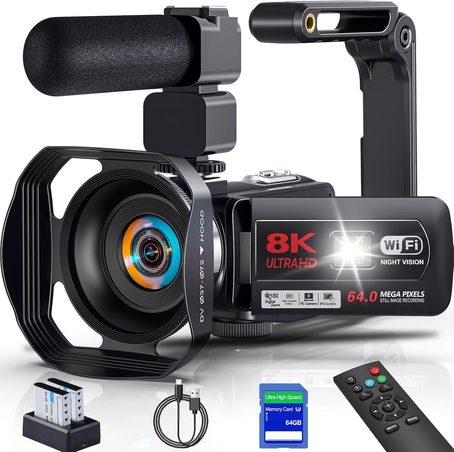 【百貨店SALE客体】 テレビカメラ 8K 画像映画化 6400万絵素 64GB SD歌留多付き添い人 デジタル写真機 マイクロホン 18 倍望遠レンズ タッチスクリーン webカメラ YouTube写真機 BKM-02