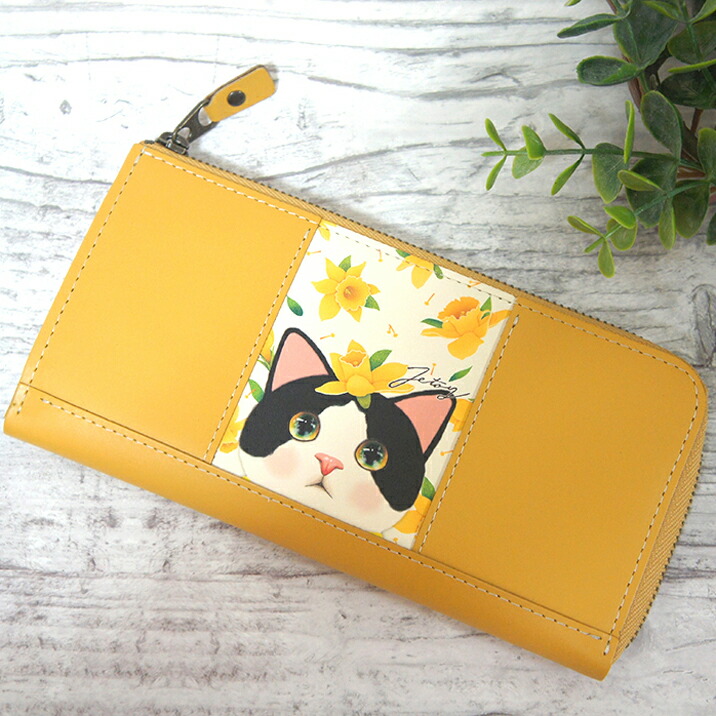 楽天市場 Jetoy チューチュー本舗 かわいい 猫雑貨 猫の長財布３ 白黒イエローフラワー 黄色 本革 白黒ねこ 花 おしゃれ 木のおもちゃと雑貨 Sora