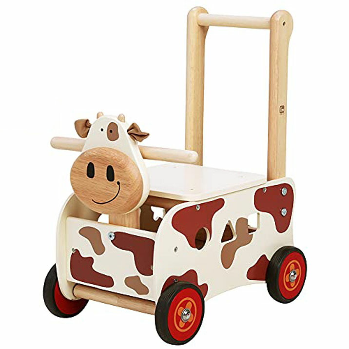 木の手あそび アイムトイ ウォーカー＆ライドカウ 手押し車 乗用手あそび 考えもの 牛 黒牡丹 知育手あそび