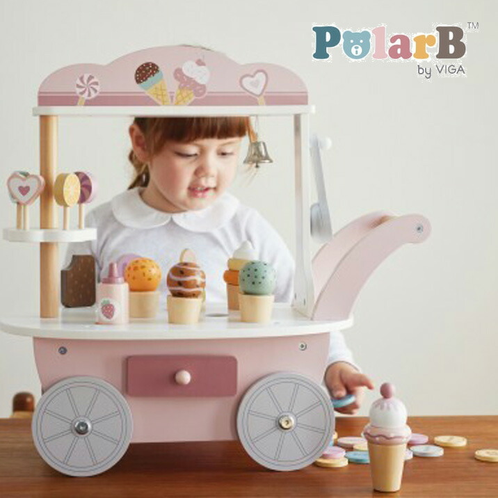 ポーラービー PolarB 内燃機関手押し車 クリーム屋さんごっこ お食べ物屋さんごっこ 木の手あそび 知育手あそび ソフトクリーム