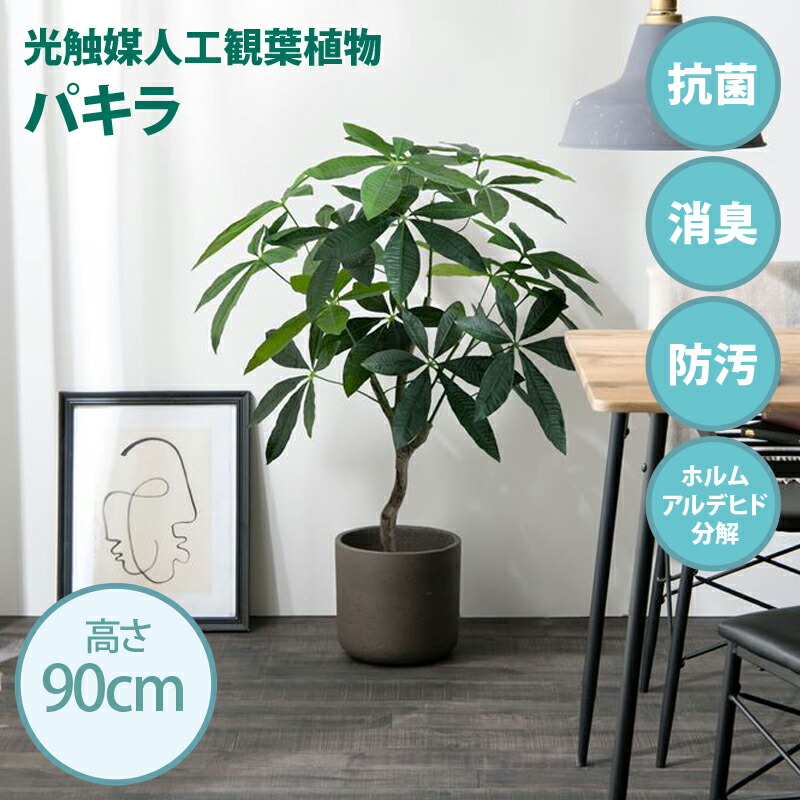 ・引き換え証儀式用執り行なう中！光触媒人工観葉草木 fake green パキラ(約)幅50cm×奥ふかさ40cm×高さ90糎点火装置光が当たる物ごとで消臭・抗菌・防汚・ホルムアルデヒド腐蝕の成り行きを見せびらかすフェイクグリーン 造花 水やり不必要 空気の状態汚れのない 作り物緑であること