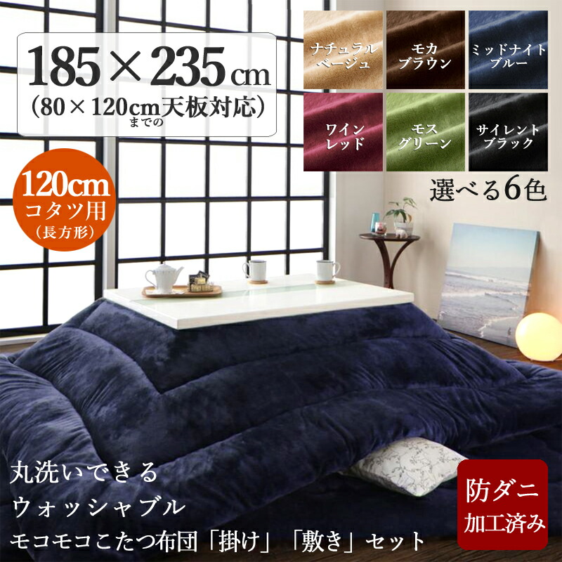 商品名|　丸洗いOKなめらかフランネル素材のコタツ布団セットFNW　カラー|　奥行235　6色対応サイズ|　(長方形)主素材|　ポリエステル100%※こたつ本体は付属しておりません。　幅185　cm