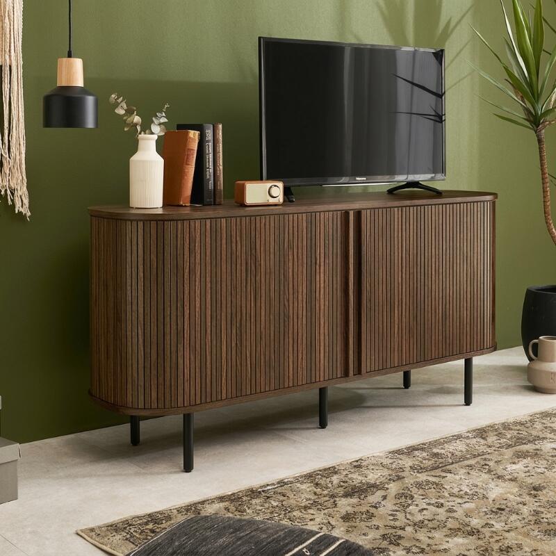 ROLL-137cm ハイタイプ テレビ台 テレビボードサイズ：幅137&times;奥行40.5&times;高さ67cm主素材：プリント紙化粧パーティクルボード幅137cm 幅140cm サイドボード キャビネット ブラウン ナチュラル ホワイト タンブール扉 インドネシア製 組立式 おしゃれ 北欧 ASST｜ｇｒｏｖｅ 31,070円