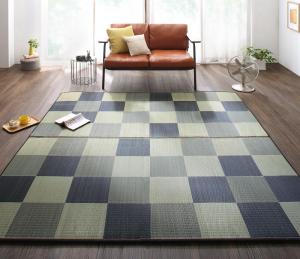 自然素材ラグ 厚みが選べる3タイプ 純国産ブロック柄い草ラグ ウレタン12mm 191×191cm|grove