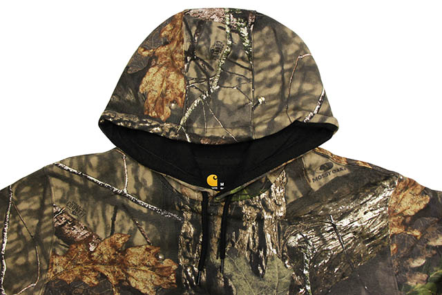 midweight camo sleeve logo hooded sweatshirt