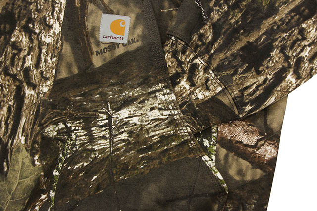 midweight camo sleeve logo hooded sweatshirt