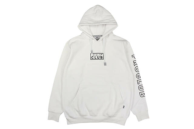 PRO CLUB BOX LOGO HEAVY WEIGHT HOODIE (WHITE) 142EMBプロクラブ/プルオーバーフーディー/メンズ/レディース/シンプル/アメリカサイズ/大きいサイズ/ゆったり/厚手/頑丈/無地/ホワイト｜GROW AROUND グロウアラウンド