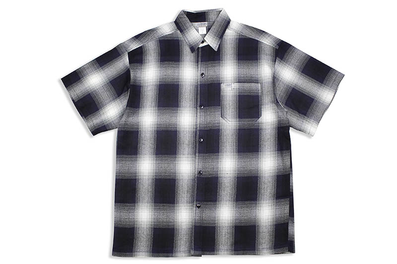 CALTOP PLAID FLANNEL S/S SHIRT (#2000:NAVY/IVORY)キャルトップ/ショートスリーブシャツ/チェックシャツ/アクリルフランネル/シワになりにくい/やわらかい/着心地の良い/オールシーズン/オーバーサイズ/ネイビー&times;アイボリー｜GROW AROUND グロウアラウンド