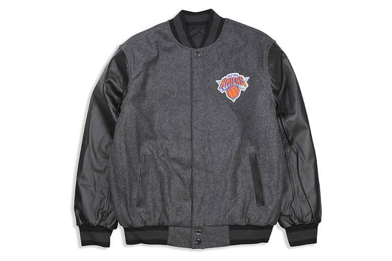 JH Design NEW YORK KNICKS REVERSIBLE LEATHER WOOL POLY TWILL JACKET (203-REV7:CHARCOAL/BLACK) ジェイエイチデザイン/ニューヨークニックス/グレイ×ブラック