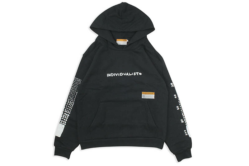 INDIVIDUALIST SKETCHED TEST BAR FLEECE HOOD (BLACK) インディヴィジュアリスト/プルオーバーフーディー/ブラック