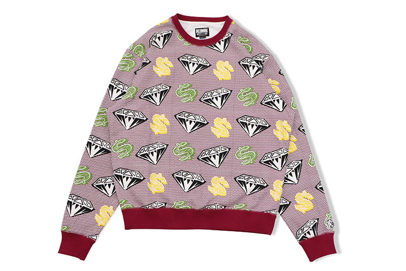 BILLIONAIRE BOYS CLUB DIAMOND DOLLAR CREW (811-7305:BLEACH WHITE) ビリオネアボーイズクラブ/クルーネックスウェット/マルチカラー