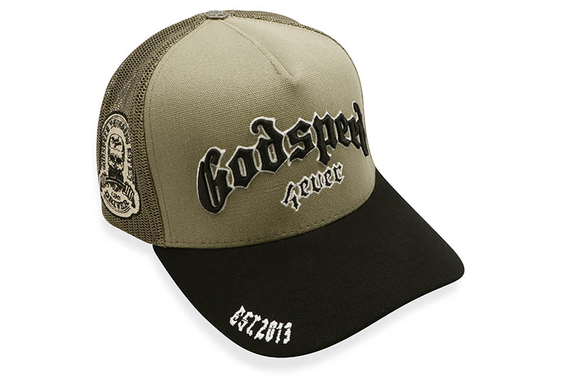 GODSPEED NEW YORK GS FOREVER TRUCKER HAT (OLIVE/BLACK VISOR) ゴッドスピード・ニューヨーク/メッシュトラッカーキャップ/アジャスターキャップ/オリーブ×ブラックバイザー