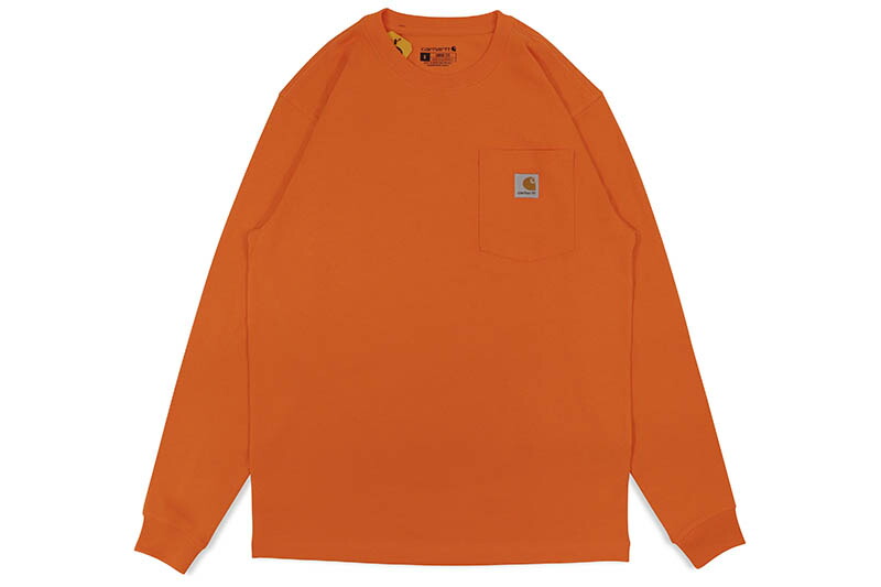 Carhartt LOOSE FIT HEAVYWEIGHT LONG-SLEEVE POCKET T-SHIRT (K126-BOG:BRITE ORANGE) カーハート/ロングスリーブTシャツ/ポケットTシャツ/メンズ/レディース/ビッグシルエット/シンプル/ブライトオレンジ