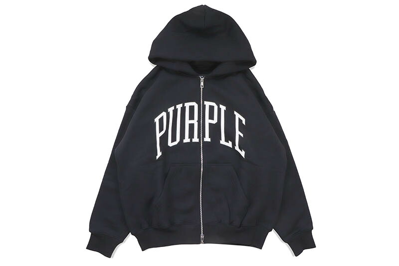 PURPLE BRAND COLLEGIATE ZIP UP HOODIE (P460-HBBC124:BLACK BEAUTY)パープルブランド/ジップアップフーディー/ブラック｜GROW AROUND グロウアラウンド