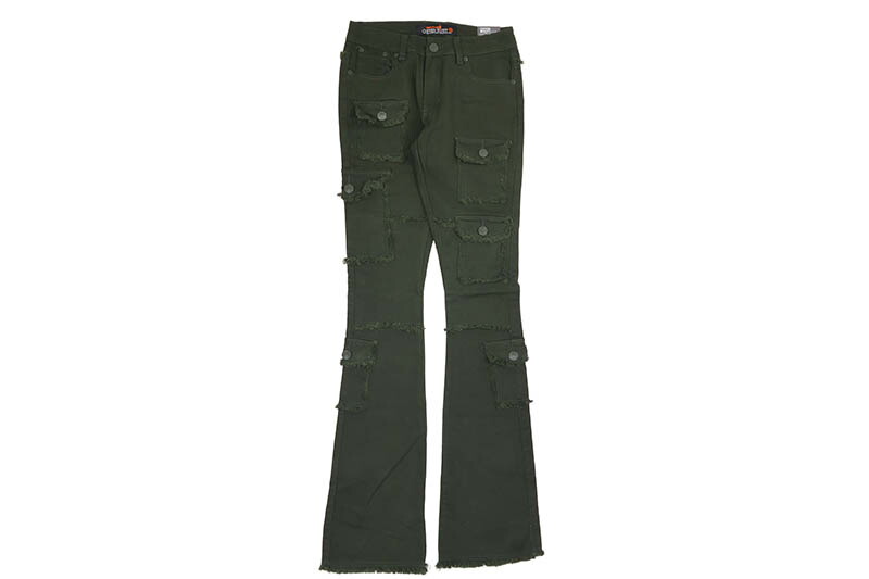 COPPER RIVET STACKED CARGOS (333239-OV:OLIVE)コッパーリベット/ニューヨークブランド/セレクトショップ/アンダーグラウンド/スタックドパンツ/フレアパンツ/ダメージ加工/ストレッチ/オリーブ｜GROW AROUND グロウアラウンド