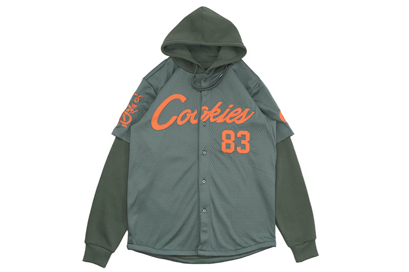 COOKIES LEGACY JERSEY LS 2FER WITH FLEECE HOOD (GREEN) CM251KLT02 クッキーズ/メッシュレイヤードフーディー/メッシュジャージー/フーディー/グリーン