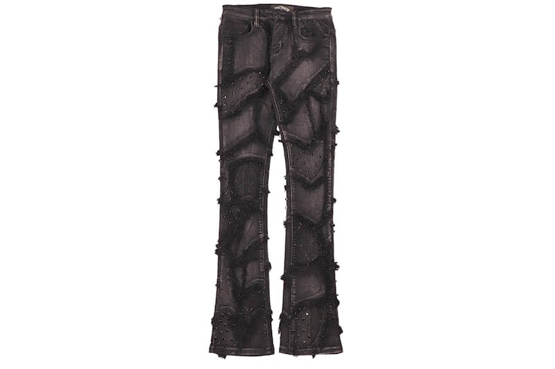 VICIOUS FLARED FIT PANT (VC627R:RAGGY BLACK) ヴィシャス/スタックドデニムパンツ/フレアパンツ/ラギーブラック