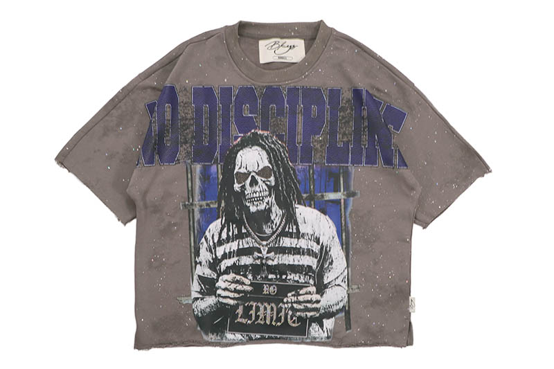 BKYS NO DISCIPLINE FRENCH TERRY CROPPED T-SHIRT (T1326:WASHED GREY) ブラッキーズ/ストリートブランド/セレクト/ショートスリーブティーシャツ/ウォッシュドグレー