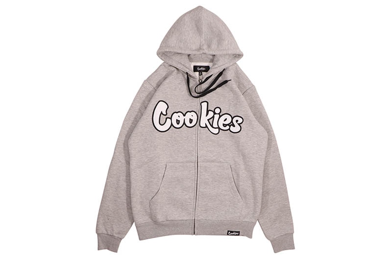 COOKIES ORIGINAL LOGO TWILL APPLIQUE ZIP FRONT HOODIE (GREY HEATHER/WHITE) CM253HFC13 クッキーズ/ジップアップフーディー/ヘザーグレー ホワイト