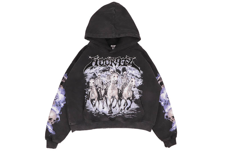 FLOOR 914 SKULL PONY HOODIE (BLACK WASH) フロアー・ナインハンドレッドフォーティーン/プルオーバーフーディー/ブラックウォッシュ