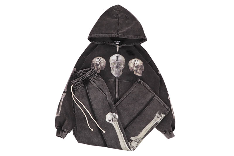 FLOOR 914 SKULL SET (BLACK WASH)フロアー・ナインハンドレッドフォーティーン/スウェットセットアップ/ブラックウォッシュ｜GROW AROUND グロウアラウンド