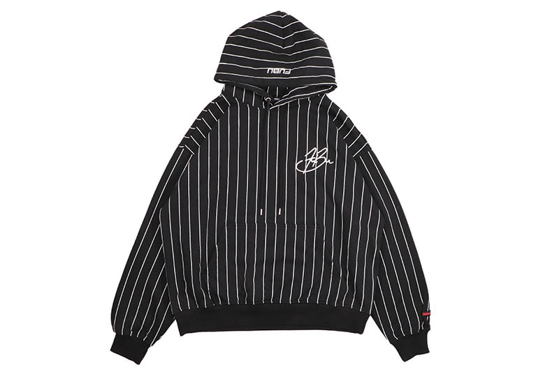 FUBU STRIPE HOODIE (FAM-52703:BLACK) フブ/プルオーバーフーディー/ブラック