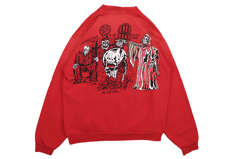 WARREN LOTAS WATCH IT BURN SWEATER (SFF)ウォーレンロータス/クルーネックスウェット/レッド|GROW AROUND グロウアラウンド