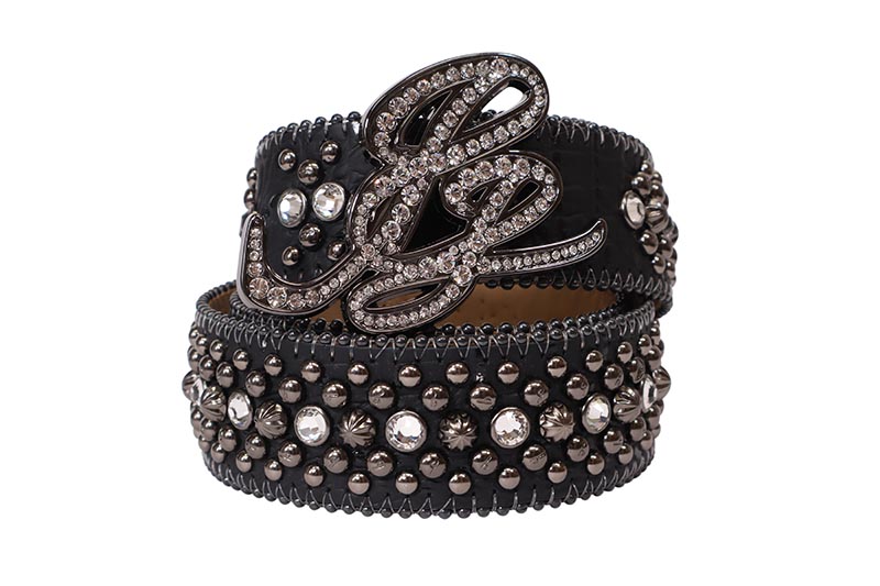 Pelle Pelle X B.B. SIMON LIMITED EDITION CURSIVE ICON BELT (3382-J59-CLEAR-BF) ペレペレ/ビービーサイモン/オフィシャルコラボレーション/スワロフスキークリスタルベルト/ブラック