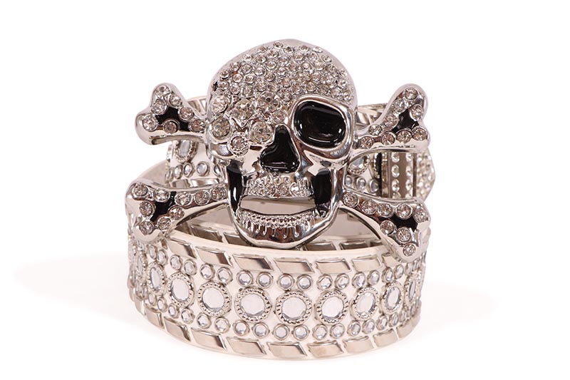 DRIP TRAP SKULL & BONES RHINESTONE BELT (DT.37:WHITE) ドリップトラップ/ベルト/ホワイト
