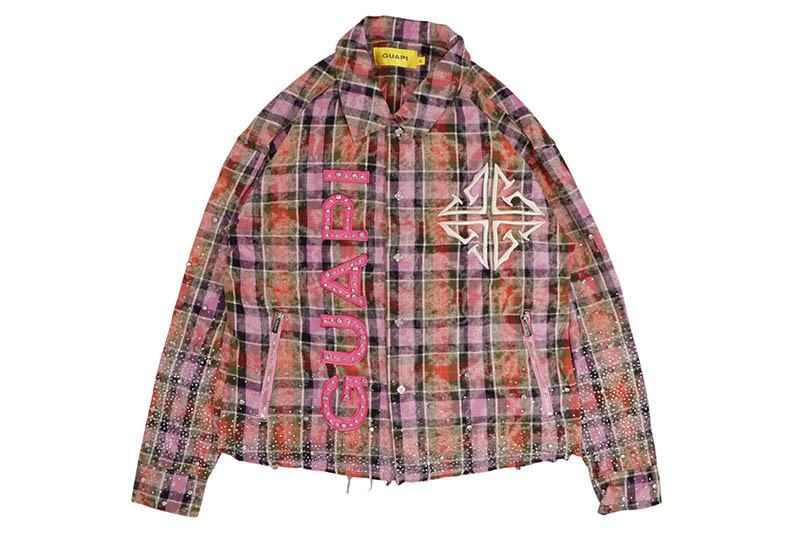 GUAPI BLUSH PINK RHINESTONE FLANNEL (638BPRF)グアピ/ロングスリーブシャツ/オレンジピンク｜GROW AROUND グロウアラウンド