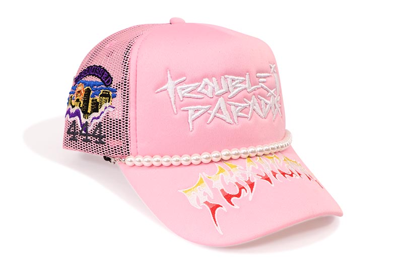 TOXICITY X DSMSD BY MOUR CAP TROUBLE IN PARADISE TRUCKER HAT (PINK) トキシシティ×ディスミスド/トラッカーキャップ/ブラック/メンズ/レディース/シンプル/男女兼用/サイズ調節/ピンク