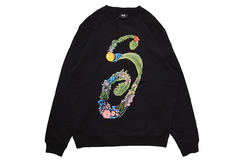 STUSSY FLORAL CREW (BLACK) 1914619 ステューシー/クルーネックスウェット/ブラック