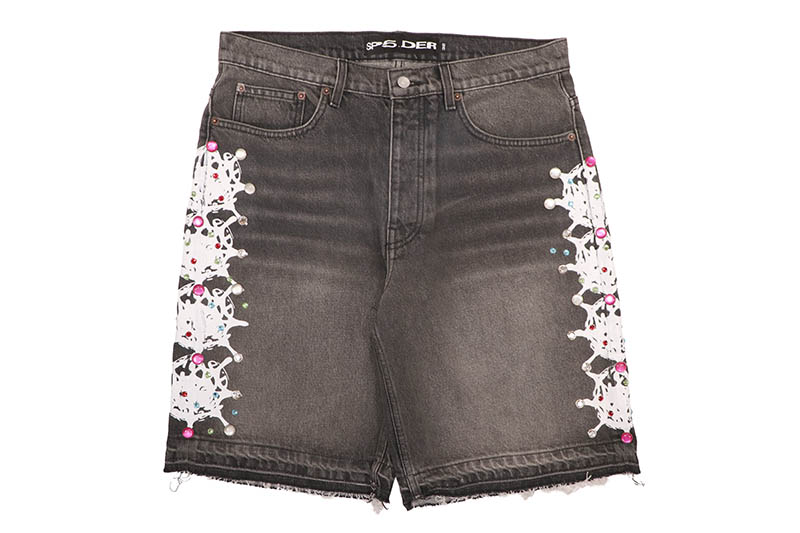 SP5DER WEB DENIM SHORTS BLACK WASH STONE スパイダー/アトランタ/ニューヨーク/ドリル/トラップ/ヤングサグ/デニムショーツ/ブラックウォッシュストーン 44,880円