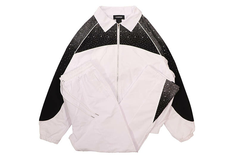 KINDRED RHINESTONE NYLON ZIP UP TRACKSUIT (KD2236:WHITE/BLACK) カインドレッド/セットアップ/ホワイト ブラック ラインストーン 24,090円
