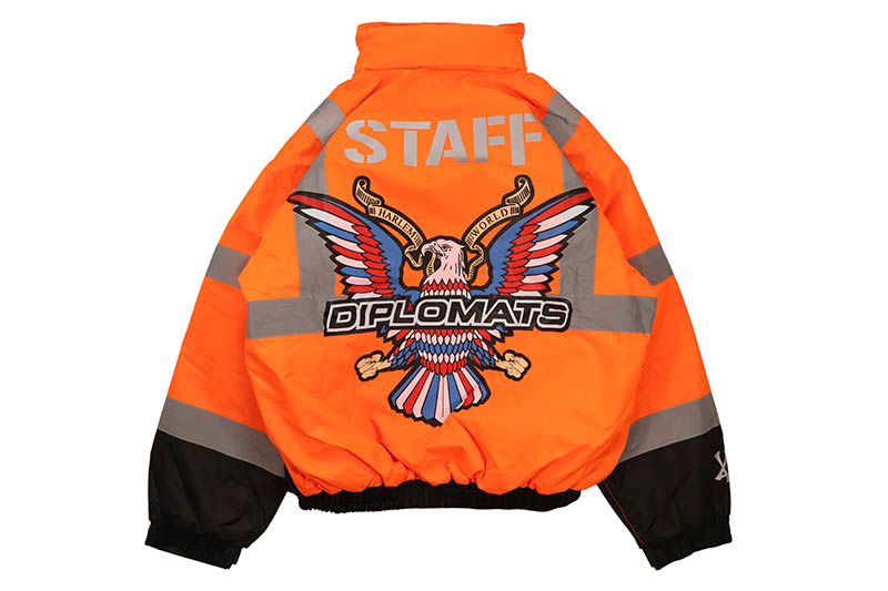 JOMO GLOBAL | THE DIPLOMATS HIGH VISIBILITY JACKET (ORANGE) ジョモグローバル/ジムジョーンズ/ディップセット/ディプロマッツ/ニューヨーク/ハーレム/オフィシャルアイテム/ハイビジビリティジャケット/リフレクタージャケット/ネオンカラー オレンジ